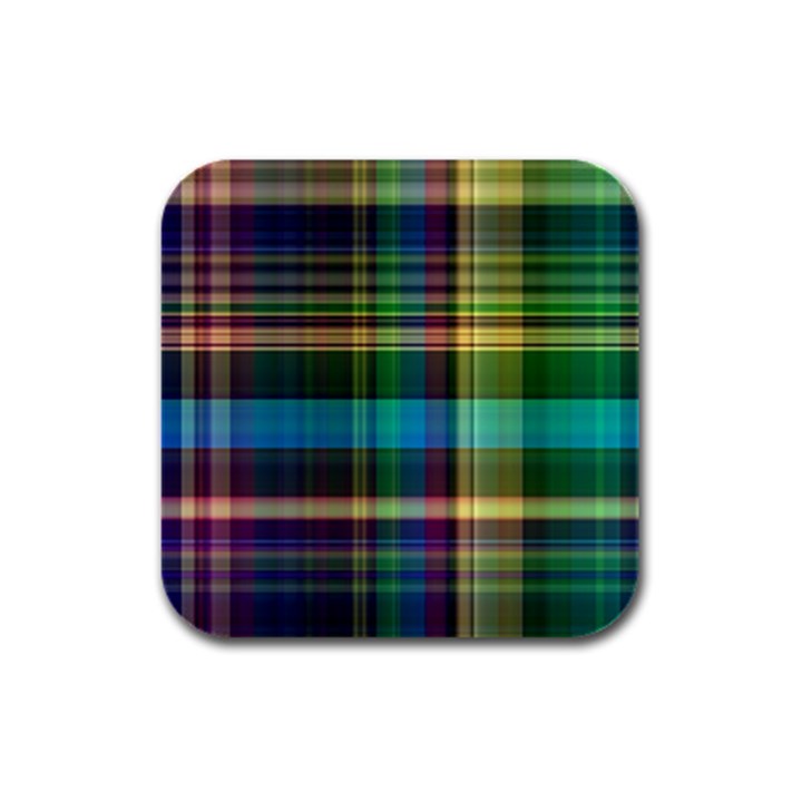 Colorful Madras Plaid Rubber Square Coaster (4 pack) 