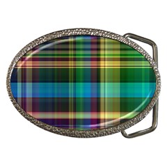 Colorful Madras Plaid Belt Buckles by SpinnyChairDesigns