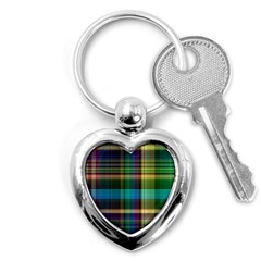 Colorful Madras Plaid Key Chain (heart) by SpinnyChairDesigns