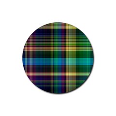 Colorful Madras Plaid Rubber Coaster (round)  by SpinnyChairDesigns