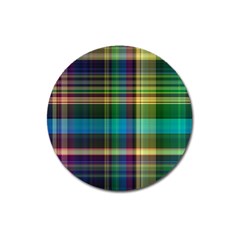 Colorful Madras Plaid Magnet 3  (round) by SpinnyChairDesigns