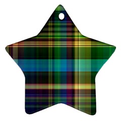 Colorful Madras Plaid Star Ornament (two Sides) by SpinnyChairDesigns