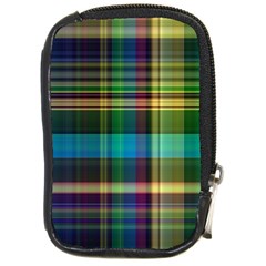 Colorful Madras Plaid Compact Camera Leather Case by SpinnyChairDesigns