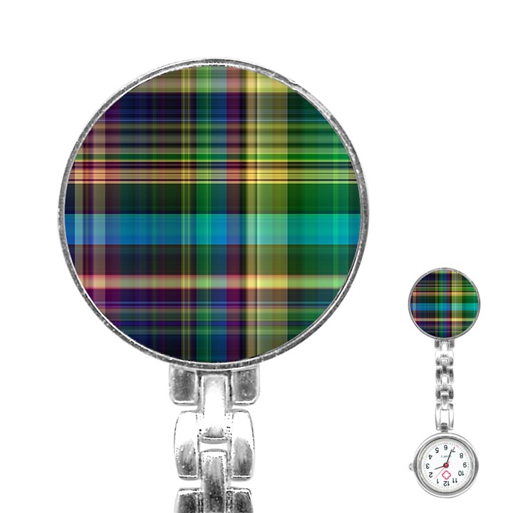 Colorful Madras Plaid Stainless Steel Nurses Watch