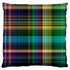 Colorful Madras Plaid Large Flano Cushion Case (two Sides) by SpinnyChairDesigns