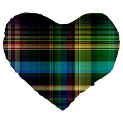 Colorful Madras Plaid Large 19  Premium Flano Heart Shape Cushions by SpinnyChairDesigns