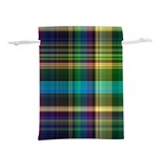 Colorful Madras Plaid Lightweight Drawstring Pouch (L) Front