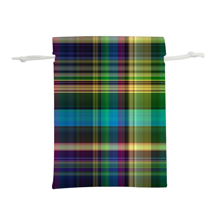 Colorful Madras Plaid Lightweight Drawstring Pouch (L)