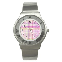 Pink Madras Plaid Stainless Steel Watch by SpinnyChairDesigns