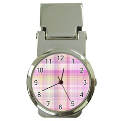 Pink Madras Plaid Money Clip Watches by SpinnyChairDesigns