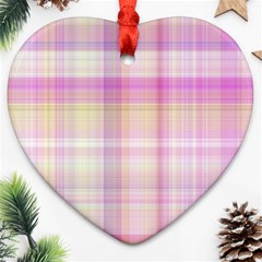 Pink Madras Plaid Heart Ornament (two Sides) by SpinnyChairDesigns