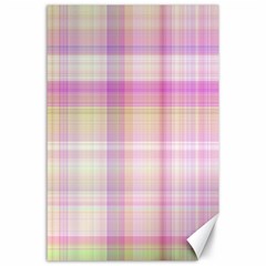 Pink Madras Plaid Canvas 24  X 36  by SpinnyChairDesigns