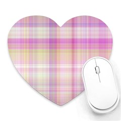 Pink Madras Plaid Heart Mousepads by SpinnyChairDesigns