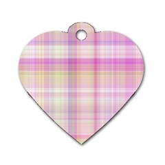 Pink Madras Plaid Dog Tag Heart (two Sides) by SpinnyChairDesigns