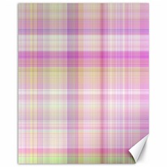 Pink Madras Plaid Canvas 11  X 14  by SpinnyChairDesigns