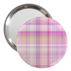 Pink Madras Plaid 3  Handbag Mirrors by SpinnyChairDesigns