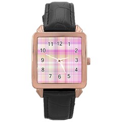 Pink Madras Plaid Rose Gold Leather Watch  by SpinnyChairDesigns