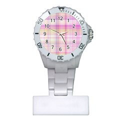 Pink Madras Plaid Plastic Nurses Watch by SpinnyChairDesigns