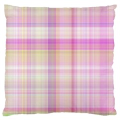 Pink Madras Plaid Large Flano Cushion Case (two Sides) by SpinnyChairDesigns