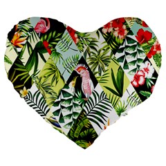 Flamingo Ropical Large 19  Premium Heart Shape Cushions by designsbymallika