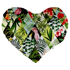 Flamingo Ropical Large 19  Premium Flano Heart Shape Cushions by designsbymallika