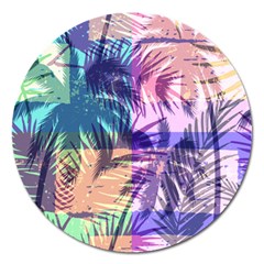 Purple Tropical Pattern Magnet 5  (round) by designsbymallika