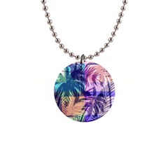 Purple Tropical Pattern 1  Button Necklace by designsbymallika