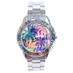 Purple Tropical Pattern Stainless Steel Analogue Watch by designsbymallika