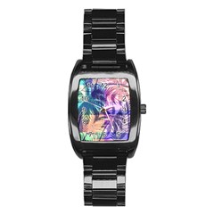 Purple Tropical Pattern Stainless Steel Barrel Watch by designsbymallika