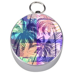 Purple Tropical Pattern Silver Compasses by designsbymallika