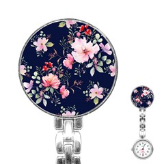 Printed Floral Pattern Stainless Steel Nurses Watch