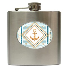 Chain Pattern Blue 6 Hip Flask (6 Oz) by designsbymallika