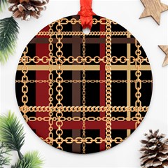 Red Black Checks Round Ornament (two Sides) by designsbymallika