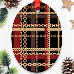 Red Black Checks Oval Ornament (two Sides) by designsbymallika