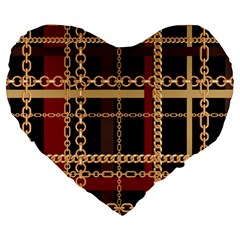 Red Black Checks Large 19  Premium Flano Heart Shape Cushions by designsbymallika