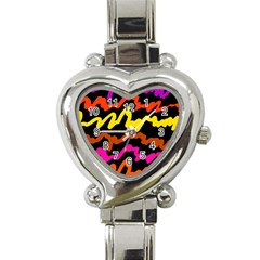 Multicolored Scribble Abstract Pattern Heart Italian Charm Watch by dflcprintsclothing