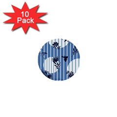 Stripes Blue White 1  Mini Buttons (10 Pack)  by designsbymallika