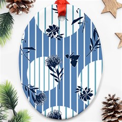 Stripes Blue White Oval Ornament (two Sides)