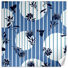 Stripes Blue White Canvas 16  X 16  by designsbymallika