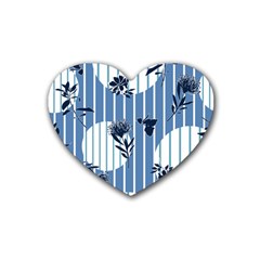 Stripes Blue White Rubber Coaster (heart) 