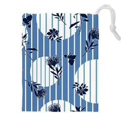 Stripes Blue White Drawstring Pouch (5xl) by designsbymallika