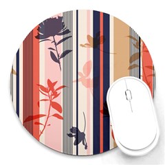 Stripies Orange Floral Pattern Round Mousepads by designsbymallika