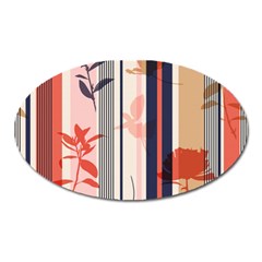 Stripies Orange Floral Pattern Oval Magnet