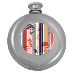 Stripies Orange Floral Pattern Round Hip Flask (5 Oz) by designsbymallika