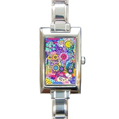 Double Sunflower Abstract Rectangle Italian Charm Watch by okhismakingart