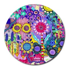 Double Sunflower Abstract Round Mousepads by okhismakingart