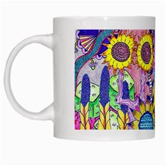 Double Sunflower Abstract White Mugs by okhismakingart