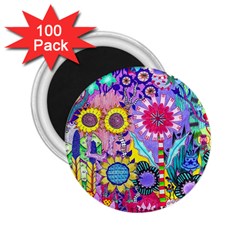 Double Sunflower Abstract 2 25  Magnets (100 Pack)  by okhismakingart