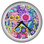 Double Sunflower Abstract Wall Clock (Silver) Front