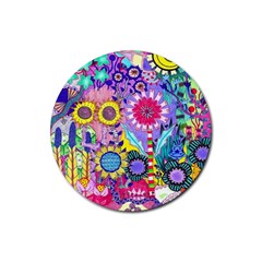 Double Sunflower Abstract Rubber Round Coaster (4 Pack)  by okhismakingart